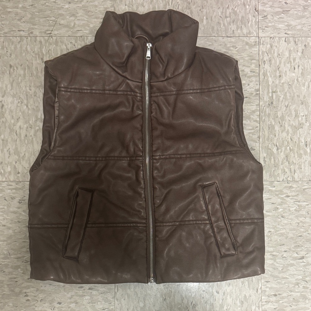 Brown pleather  Puffer Vest